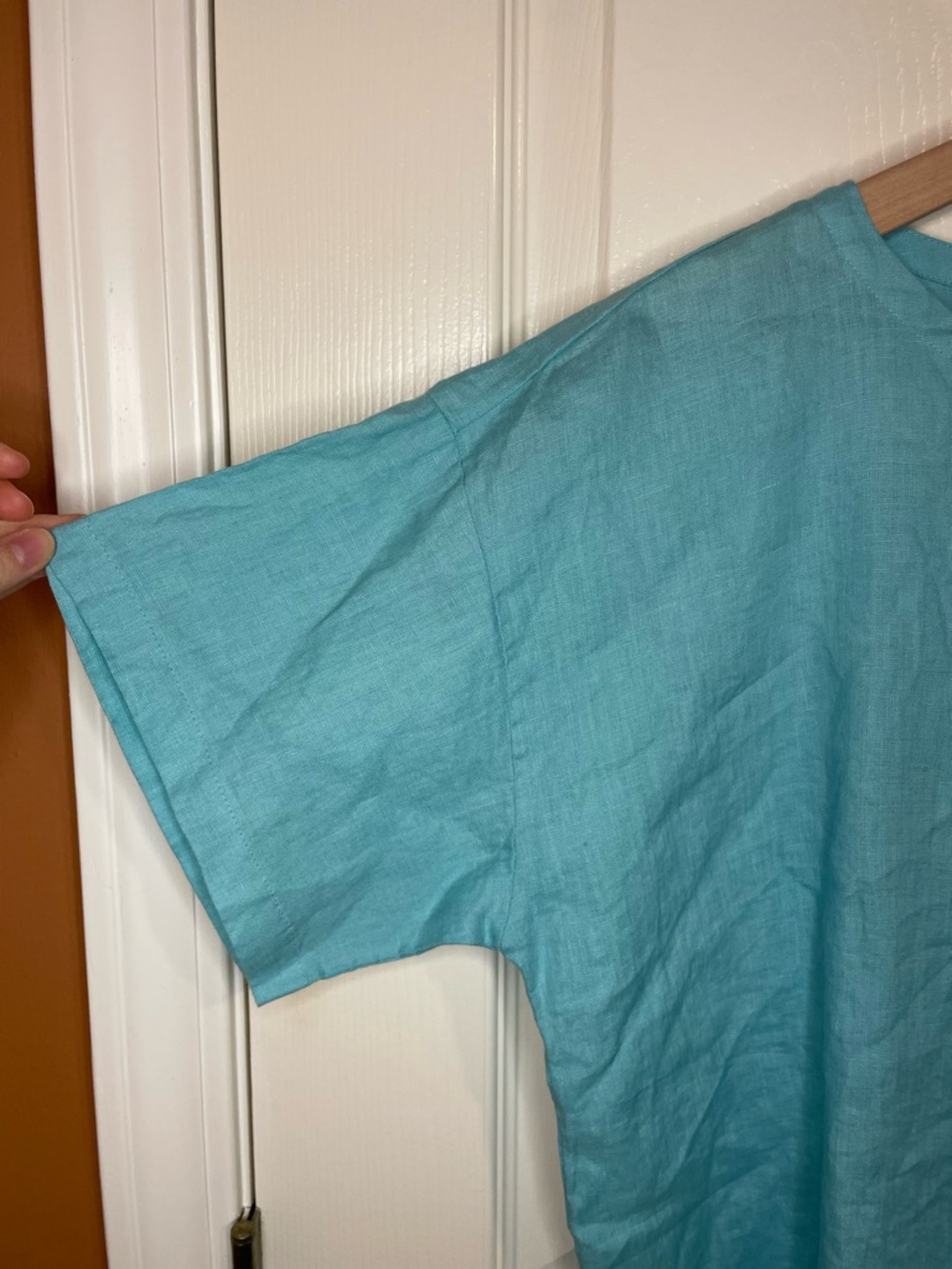Eileen Fisher Linen Pocket Top in Aqua Blue Coastal Grandmother Size Small - Picture 3 of 10